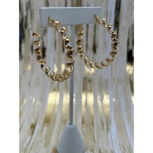 Modern Squiggly Coiled Hoop Earrings - Gold Tone